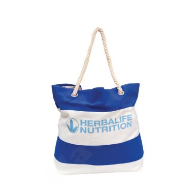 WHITE COTTON CANVAS BEACH BAG WITH THICK ROPES – HERBALIFE