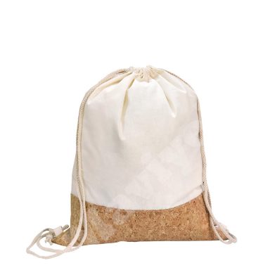 100% NATURAL COTTON DRAWSTRING BACKPACK WITH CORK DETAILS